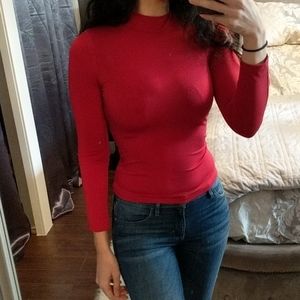Red mock neck shirt